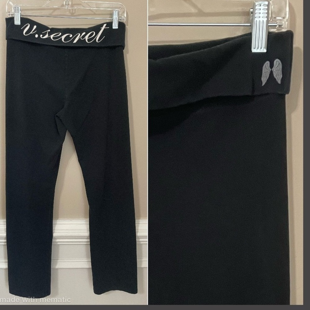 Victoria's Secret Y2k Black‎ Foldover Waist Yoga Pants Angel Wings Size MP